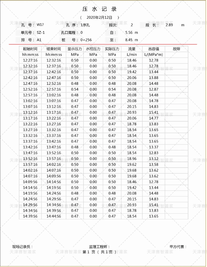 壓水記錄界面